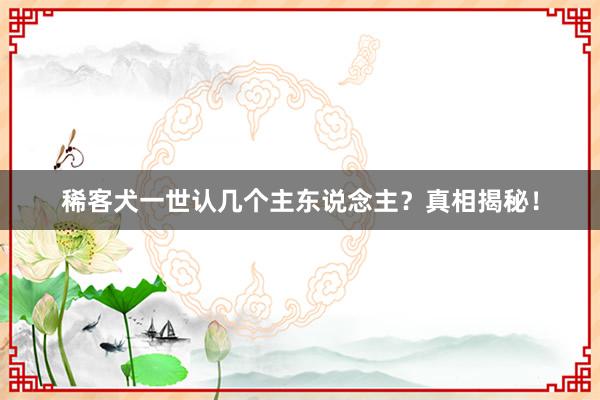 稀客犬一世认几个主东说念主？真相揭秘！